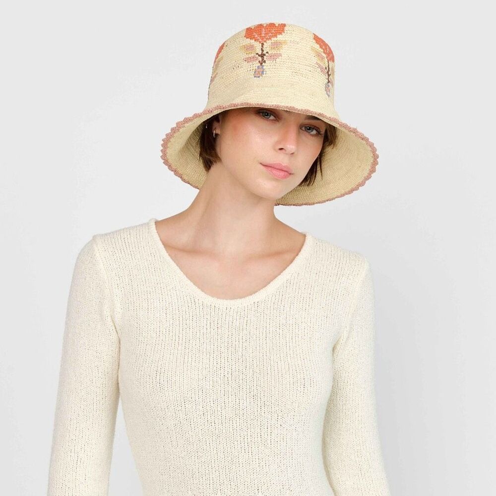 Anthropologie by Freya Fleur Floral Straw Bucket Hat - Picture 3 of 8